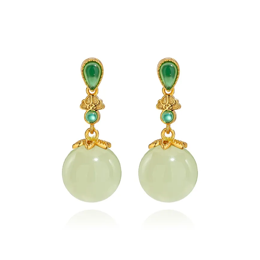 Encounter Gift Hetian Jade Earrings Pale Greenish White Jade Women's