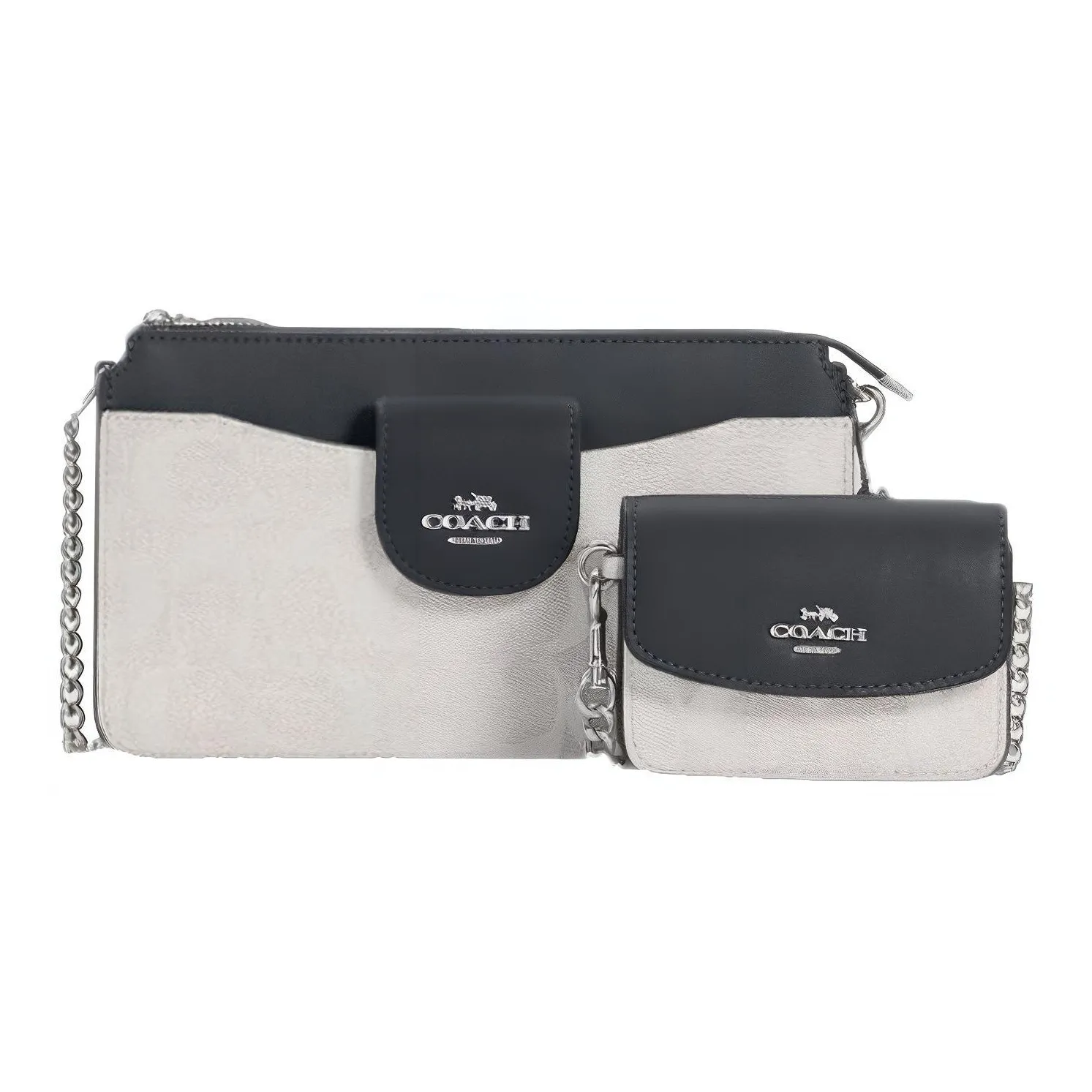 COACH POPPY Cow Leather 2 in 1 Card Holder Combo Bag, Crossbody Bag Women's White Monogram & Black