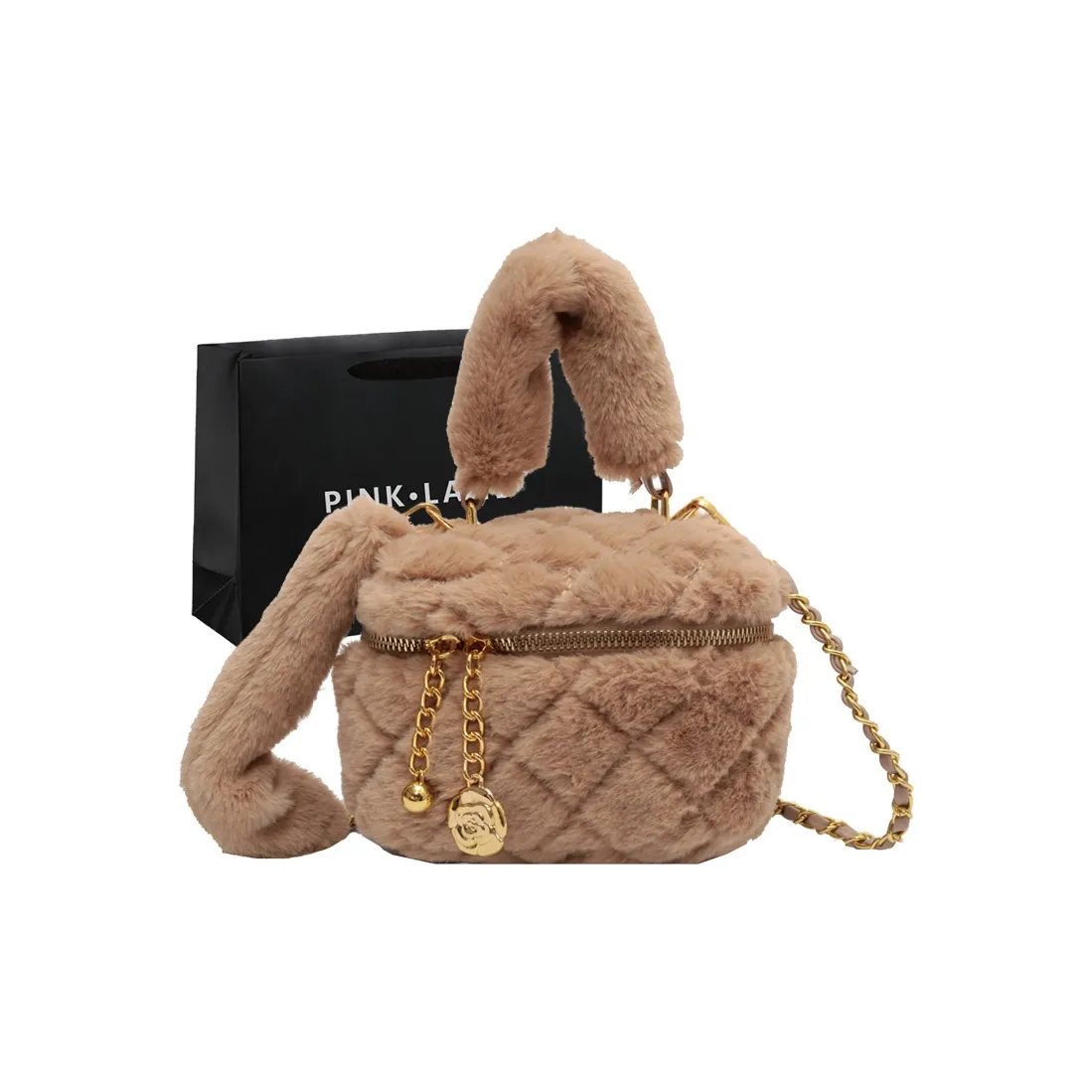 PINK·LAND Плюшевая сумка через плечо сумка для женщин хаки черный экрю розовый