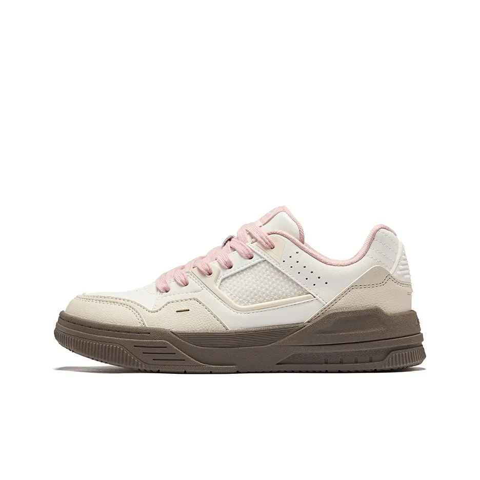 Erke Sheathed Cushioning Wear-Resistant Low-Top Skateboard Shoes Women's Microcrystal White Egg Cream Gray