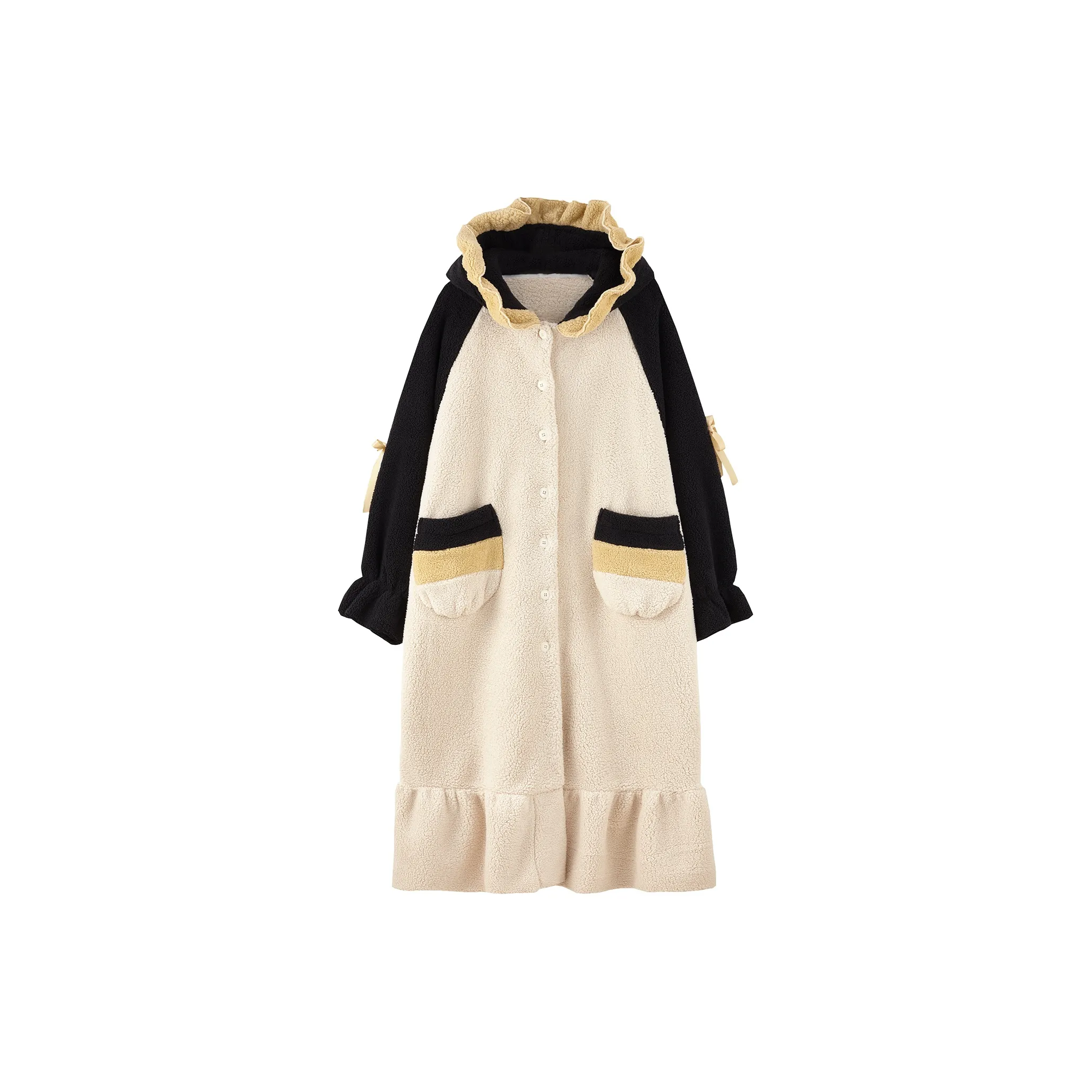 Redu 53036 С капюшоном Сон Robe Gown Черный Женские Банные халаты