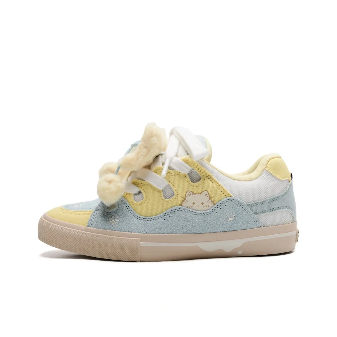 OBWA Anti Slip And Wear Resistant Height Increasing Low Top Skateboard Shoes Women's Blue Yellow White