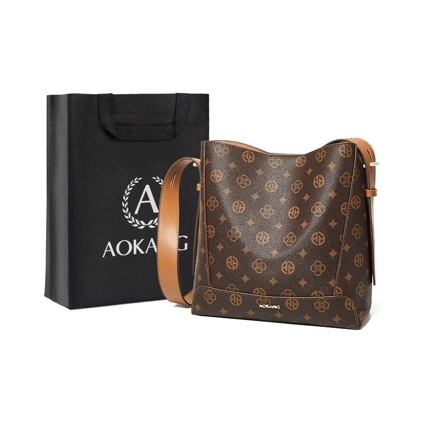 AOKANG ПВХ Вода Buckets Монограмма Сумка на плечо Стандартная Женская Кофе Экрю
