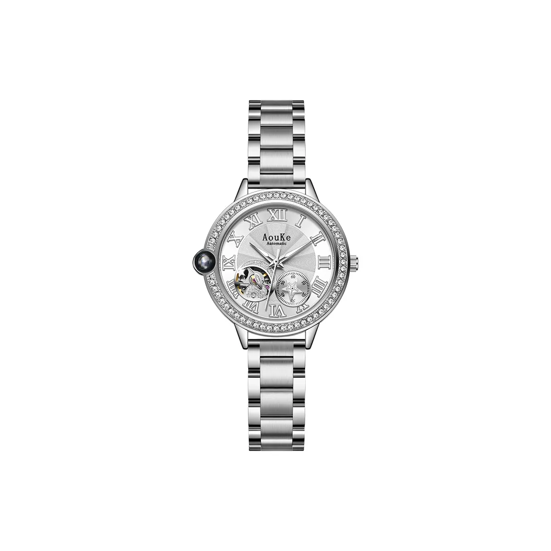 AOUKE Tiangong Moon Rabbit Collection Механические часы Стальной ремешок Женские часы Черепный циферблат