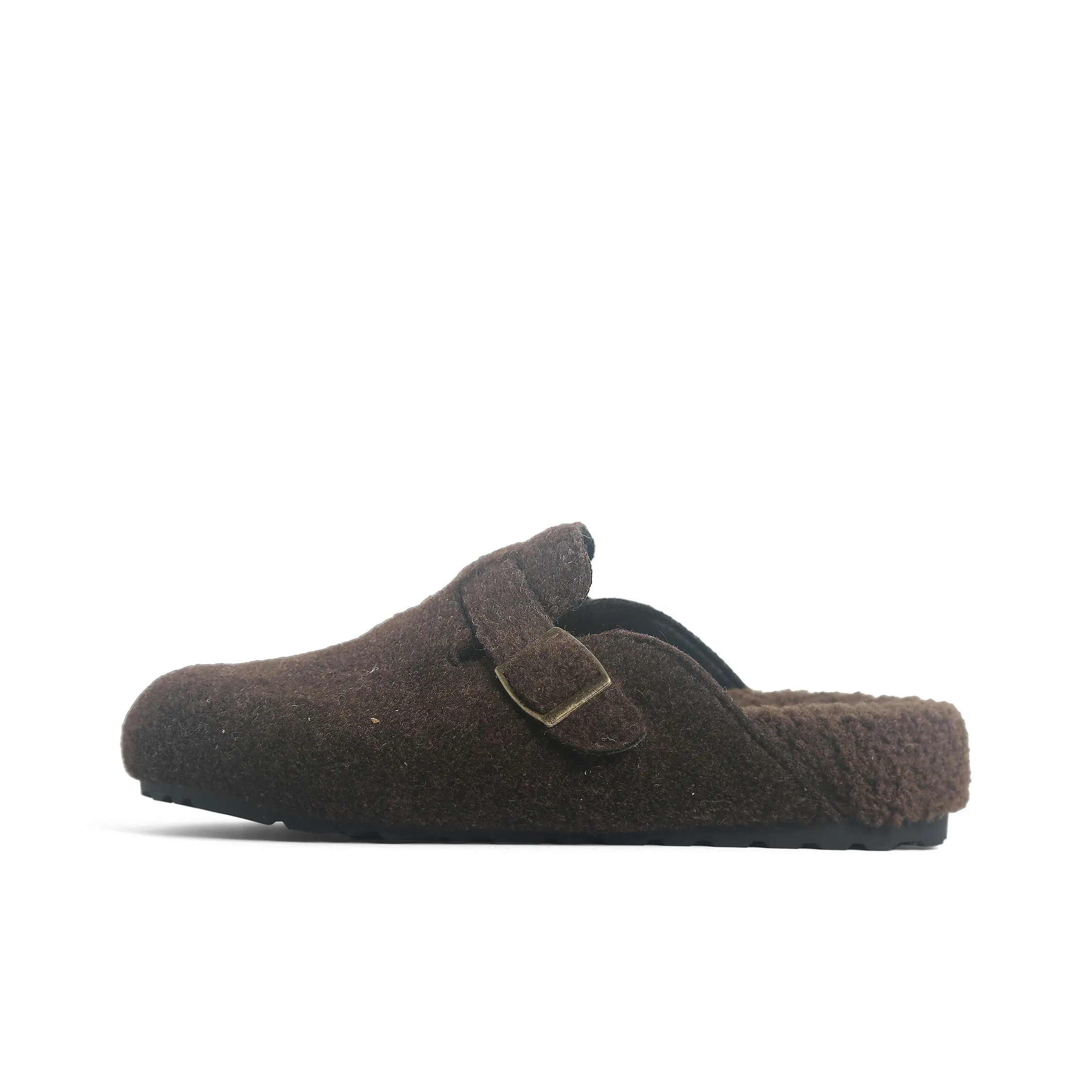 CHENTER KATER Rubber Sole Fuzzy Abrasion Resistant Wrap toe Slippers Women's Coffee Boken Open Heel Slippers