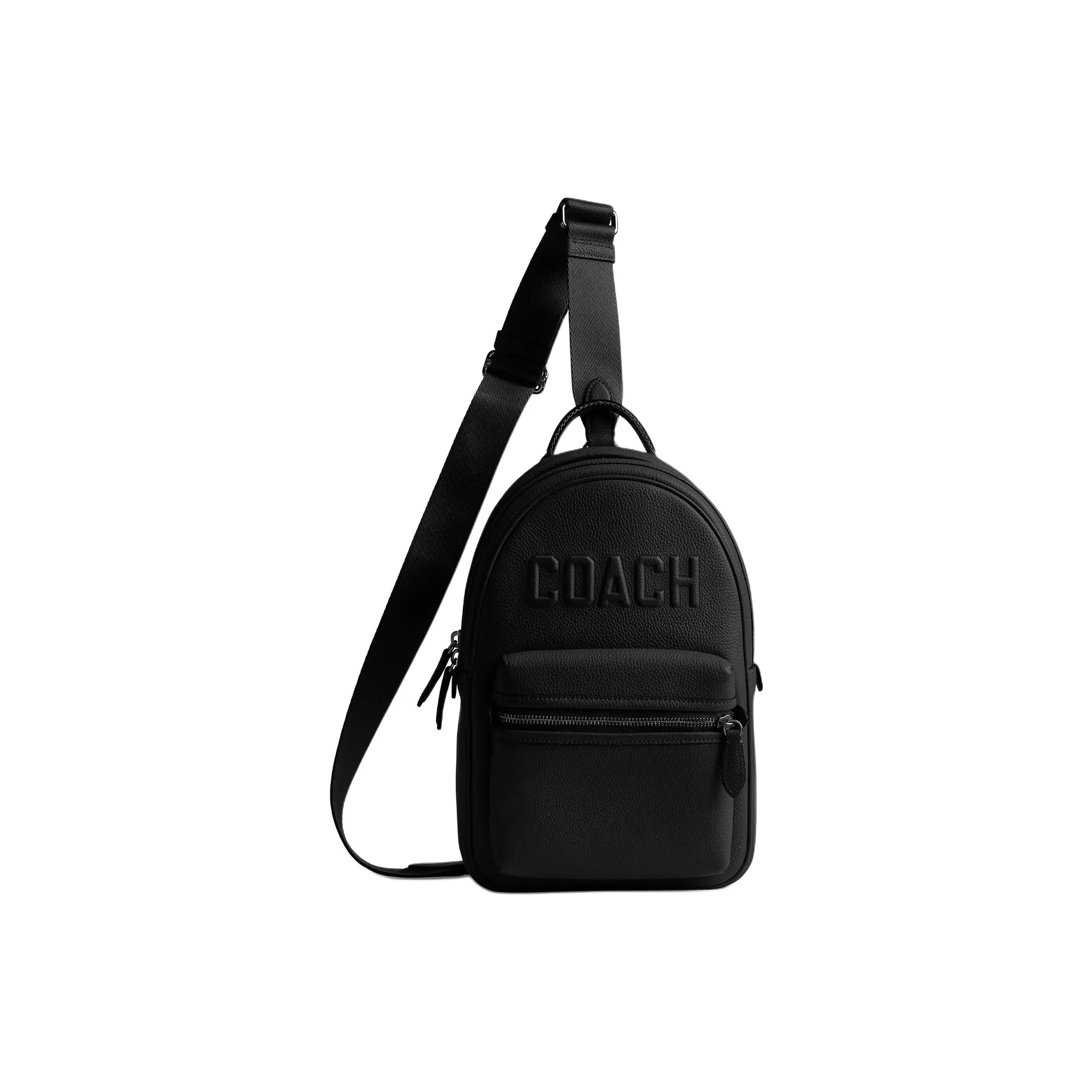 COACH Polished Pebbled Leather Crossbody Sling Bag Small Size Men's Black