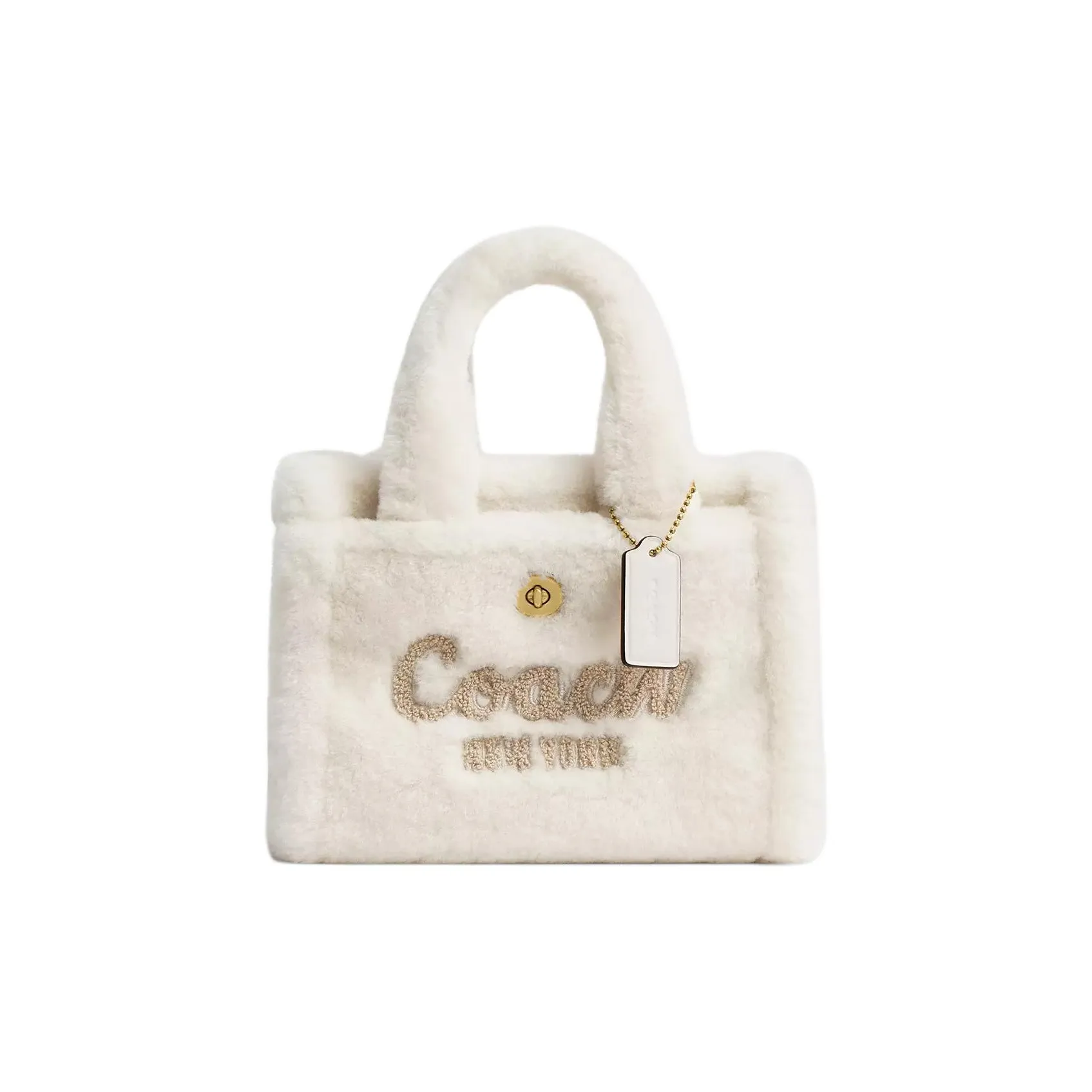 COACH Cargo Shearling Tote Bag, Shopping Bag, Crossbody Bag, One Shoulder Handbag Trumpets Women's White