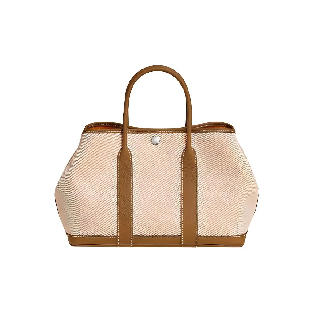 HERMES Garden Party Canvas With Negonda Calfskin Tote Bag, Shopping Bag, Handbag Women's Apricot/Gold