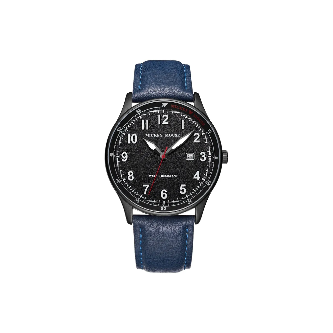 Disney Mickey Series Кварцевый механизм Кожаный ремешок Часы Мужские Черный циферблат