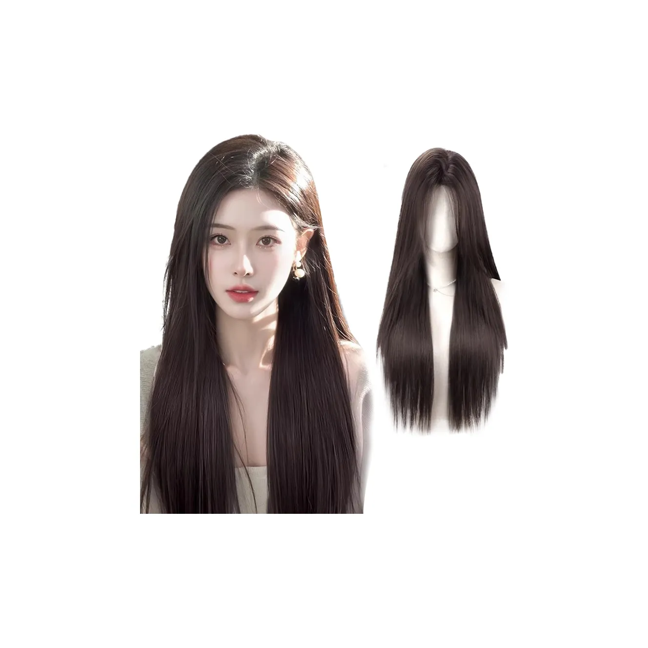 TIANKONGSHU Белый лунный свет Черный длинный Straight Парики