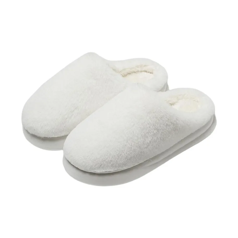 ECAC Fuzzy Slippers With Fleece Lining For Fall And Winter Slip Resistant Soft Sole Solid Color Cotton Postpartum Shoes