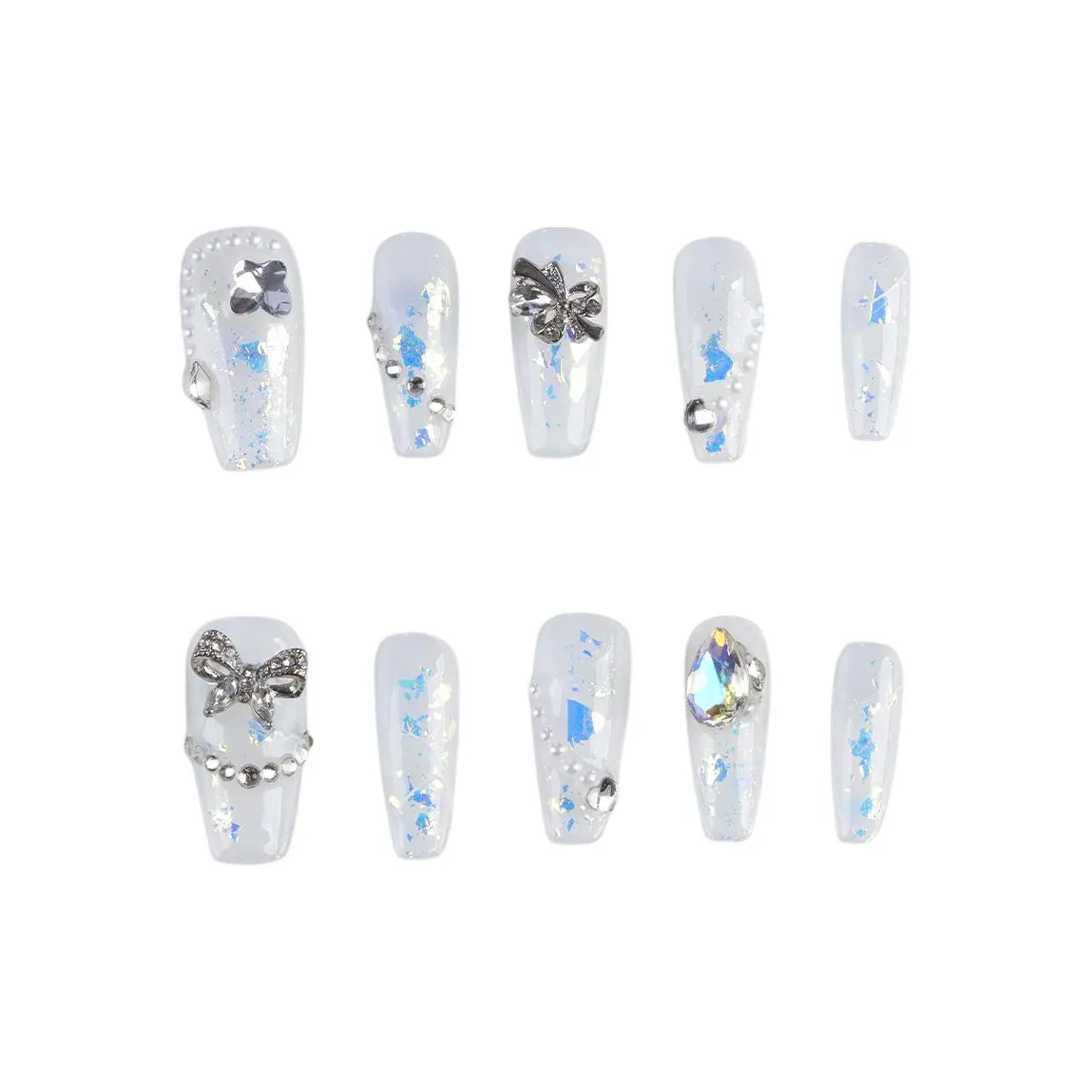 Song Biography Mature LADY Стиль Синий Кошачий глаз Сверкающий страз Elegance Brightening False Nail Средний LADDER 25мм