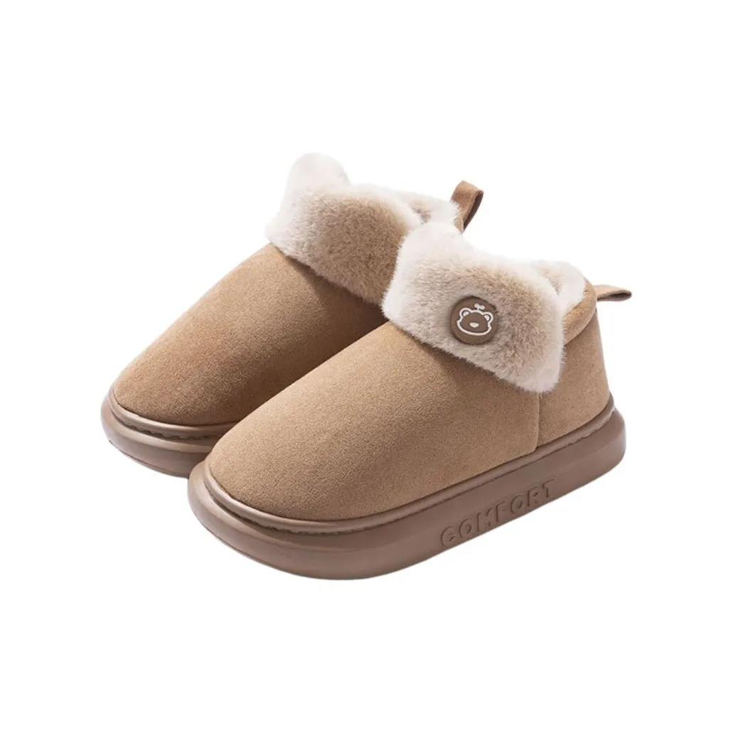 ECAC Winter Snow Boots Platform With Cotton Slippers Women's Fleece-Lined Warm Couple Home Padded Shoes Men's