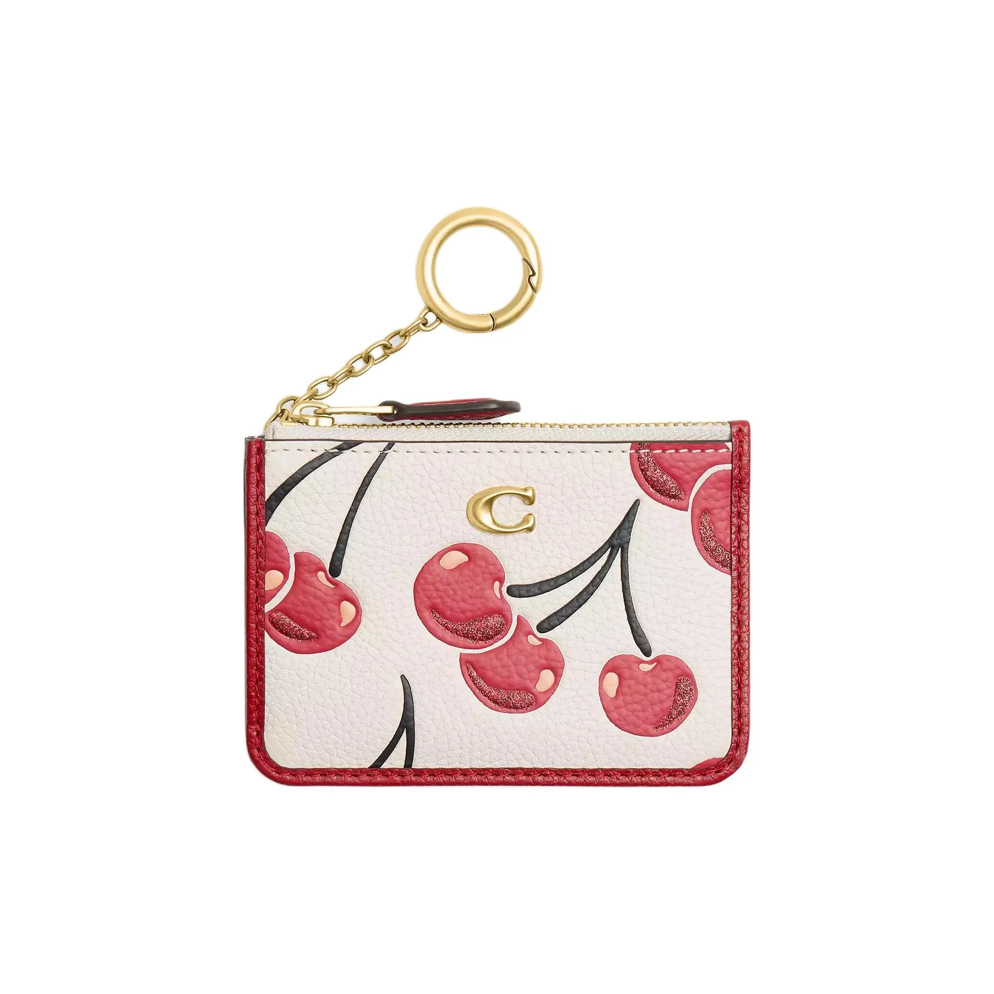 COACH Leather Card Holder Mini Women's White & Red