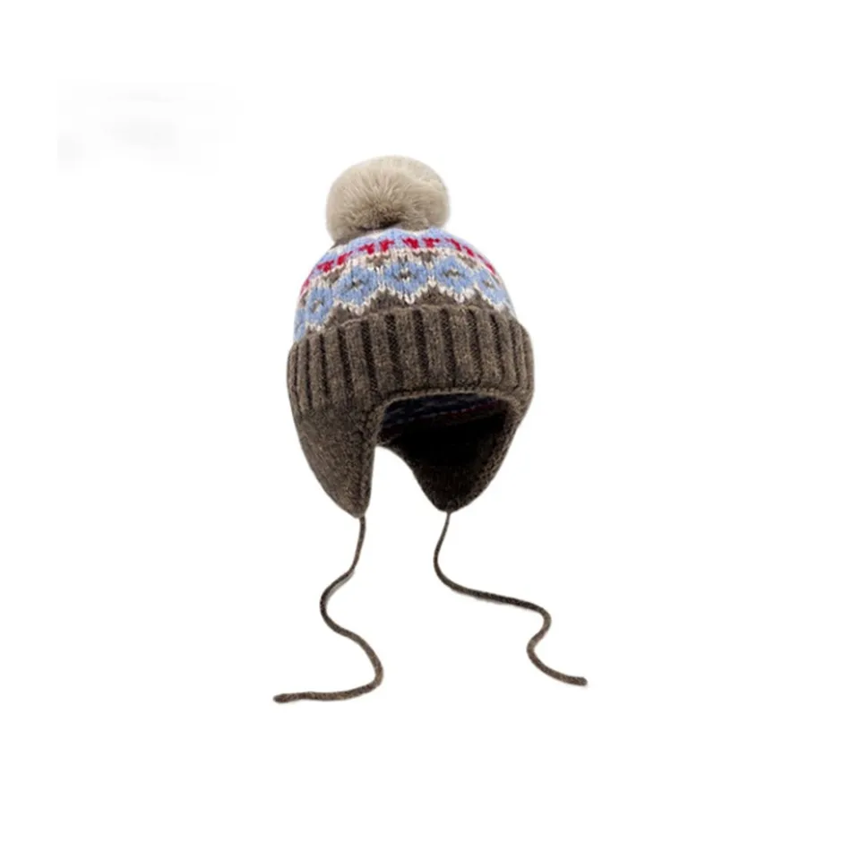 FREE RABBITⅡ Fall And Winter Thickened Warm Insulated Ear Protection Fleece Ball Knitted Hat Unisex