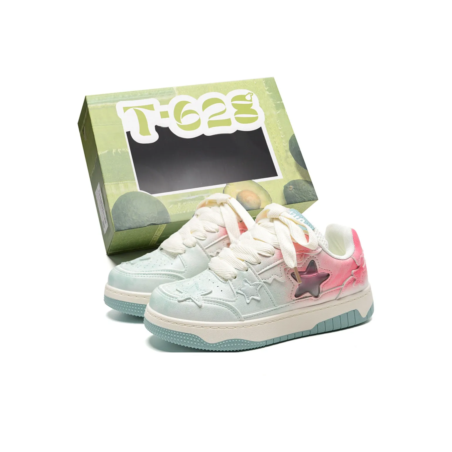 T628 Звезды Пухлые туфли Slip-resistant Abrasion-resistant Легкий Low Топ Кроссовки для скейтбординга Унисекс Коробка