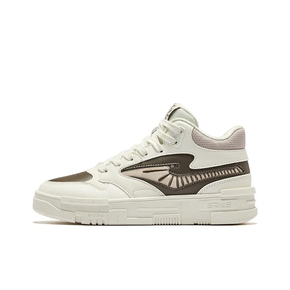 Erke Be Brave High Top Skateboard Shoes Women
s Microcrystal White Brown Stone