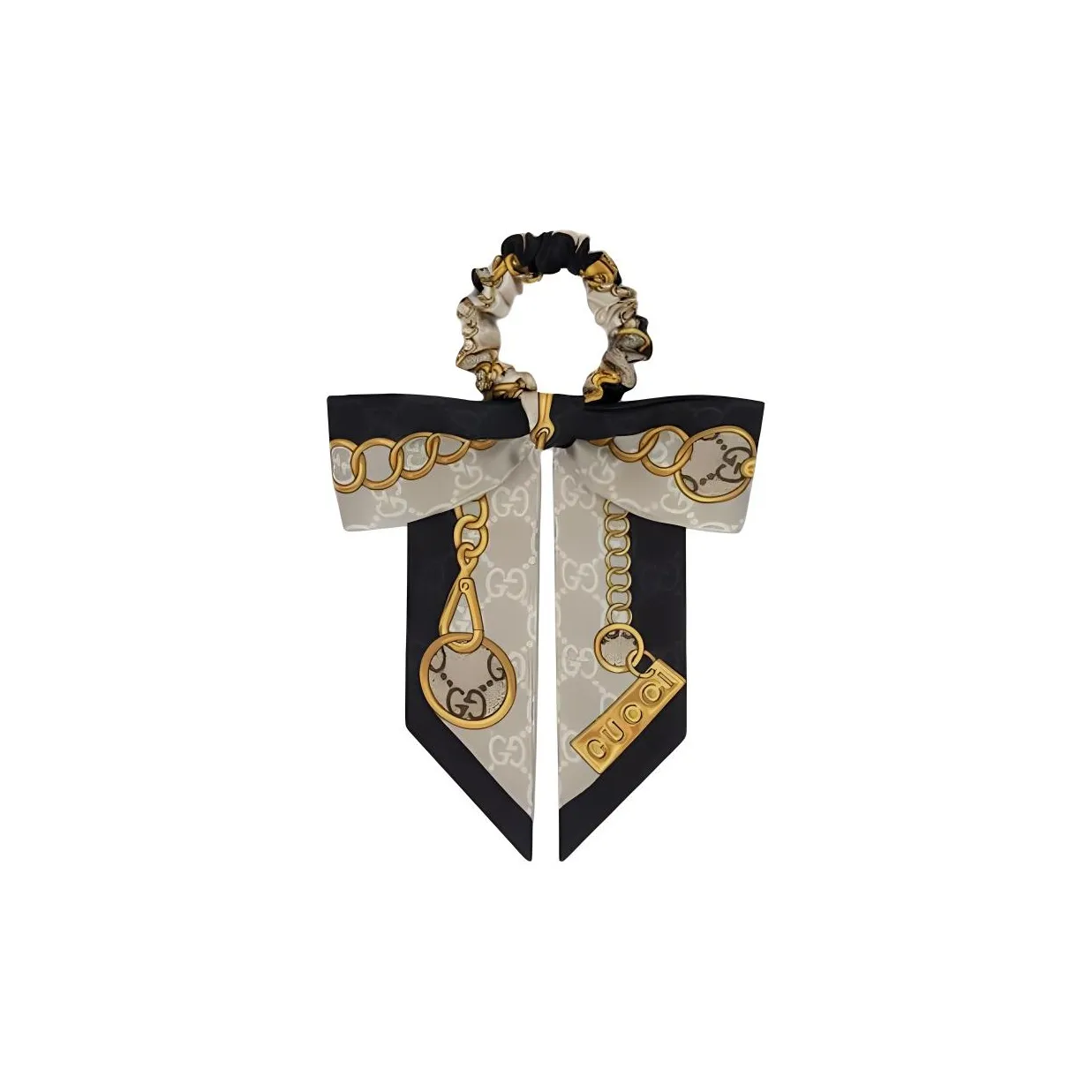 GUCCI Silk Hair Ties Women's Beige/Black