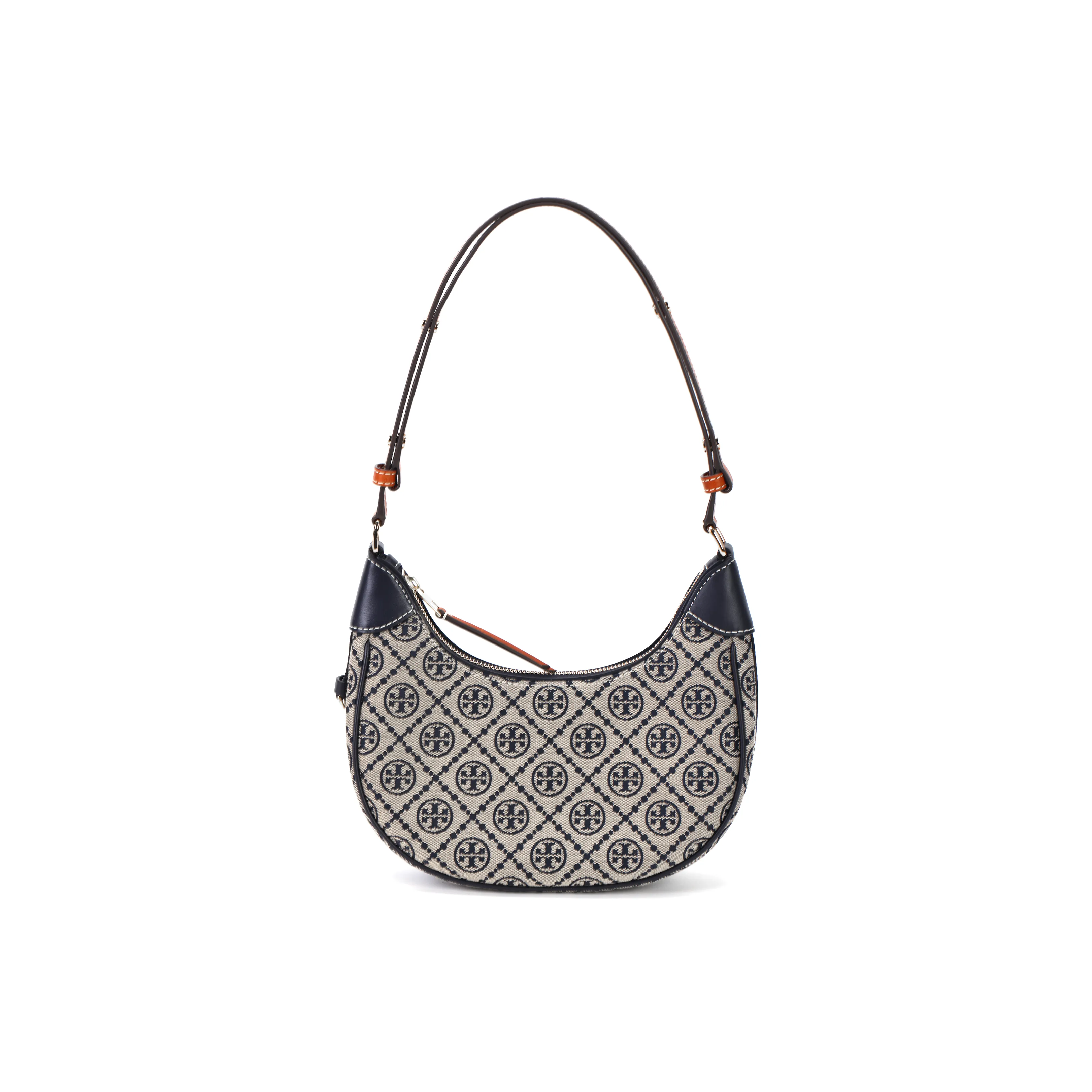 TORY BURCH T Monogram Leather Crescent Bag Handbag Shoulder Bag Women's Marine Blue