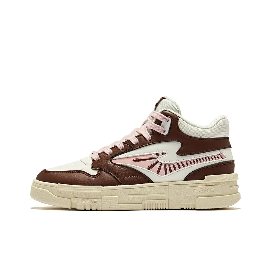Erke Be Brave 2.0 High Top Skateboard Shoes Women
s Microcrystal White Mocha Brown