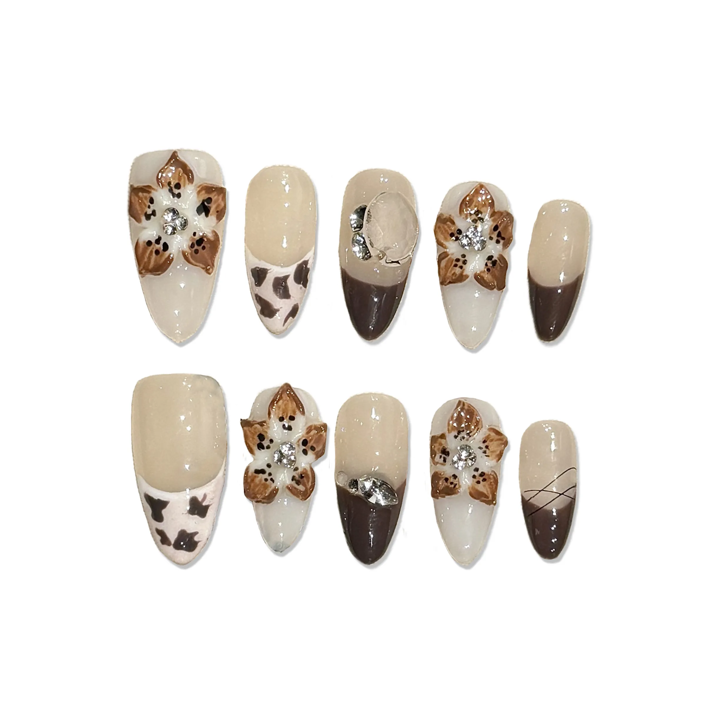 XIAMEIYU 3D-эффект Ледяной кристалл Цветочный дизайн Ручной работы Осветляющий Фальшивый ногтик Овал MID Длина 25 мм