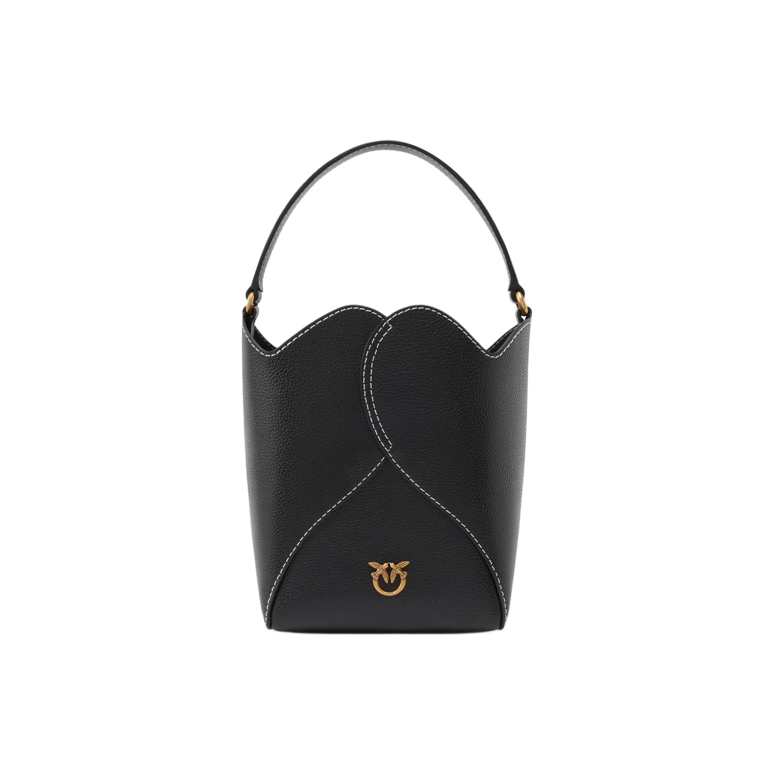 PINKO Корова Кожа Ведрообразная Сумка Сумка через плечо Мини Сумка Женская Черная