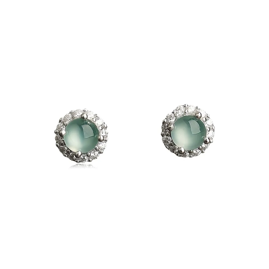 YUANYUXIANG Ice Type Blue Water Jadeite Stud Earring Women's