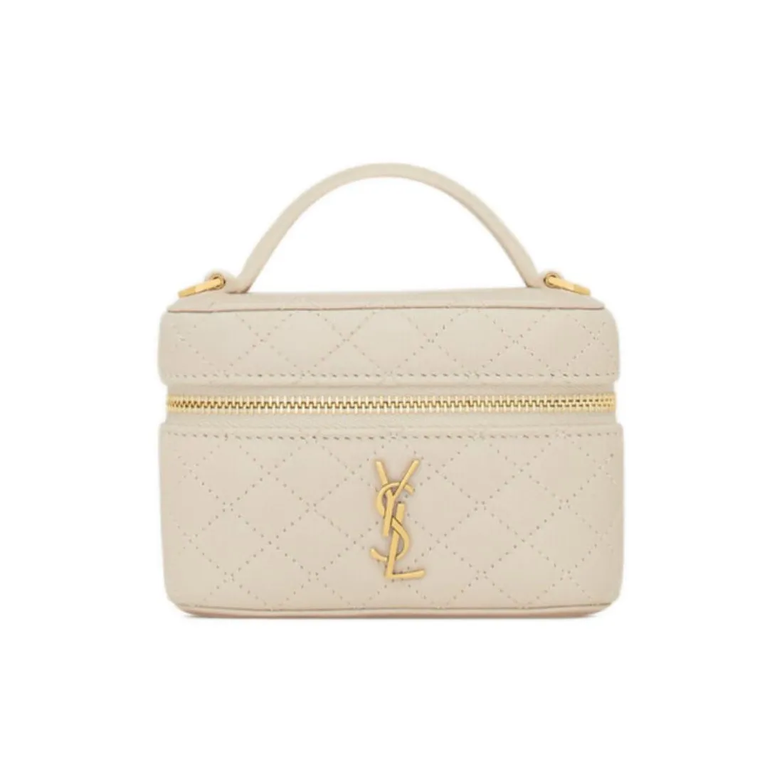 SAINT LAURENT GABY Sheepskin One Shoulder Crossbody Portable Makeup Bag Women's Vintage White