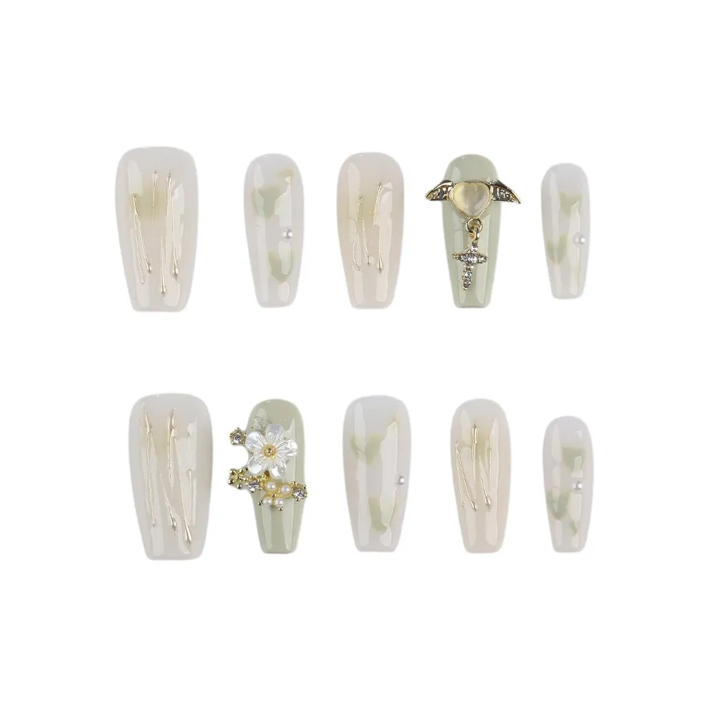 GECHUAN Минималистский стиль мода Кошачий глаз Осветляющий Сверкающий страз Свежий зеленый False Nail