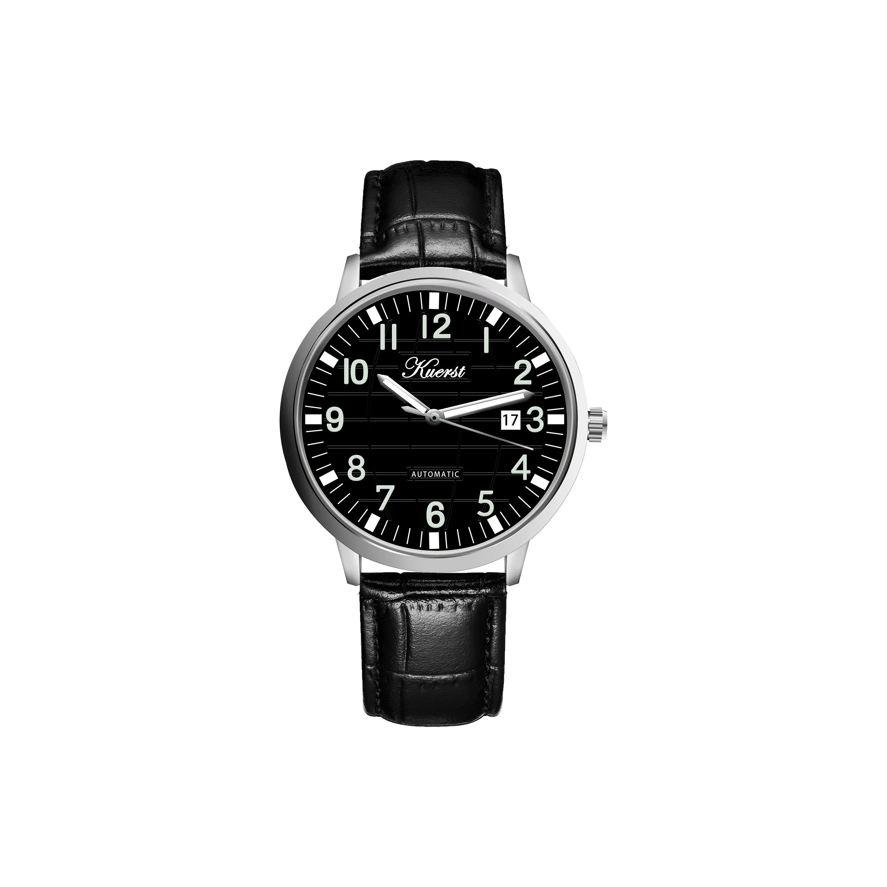KUERST Automatic Mechanical Movement Cow Leather Strap Watch Men's Watches White Dial