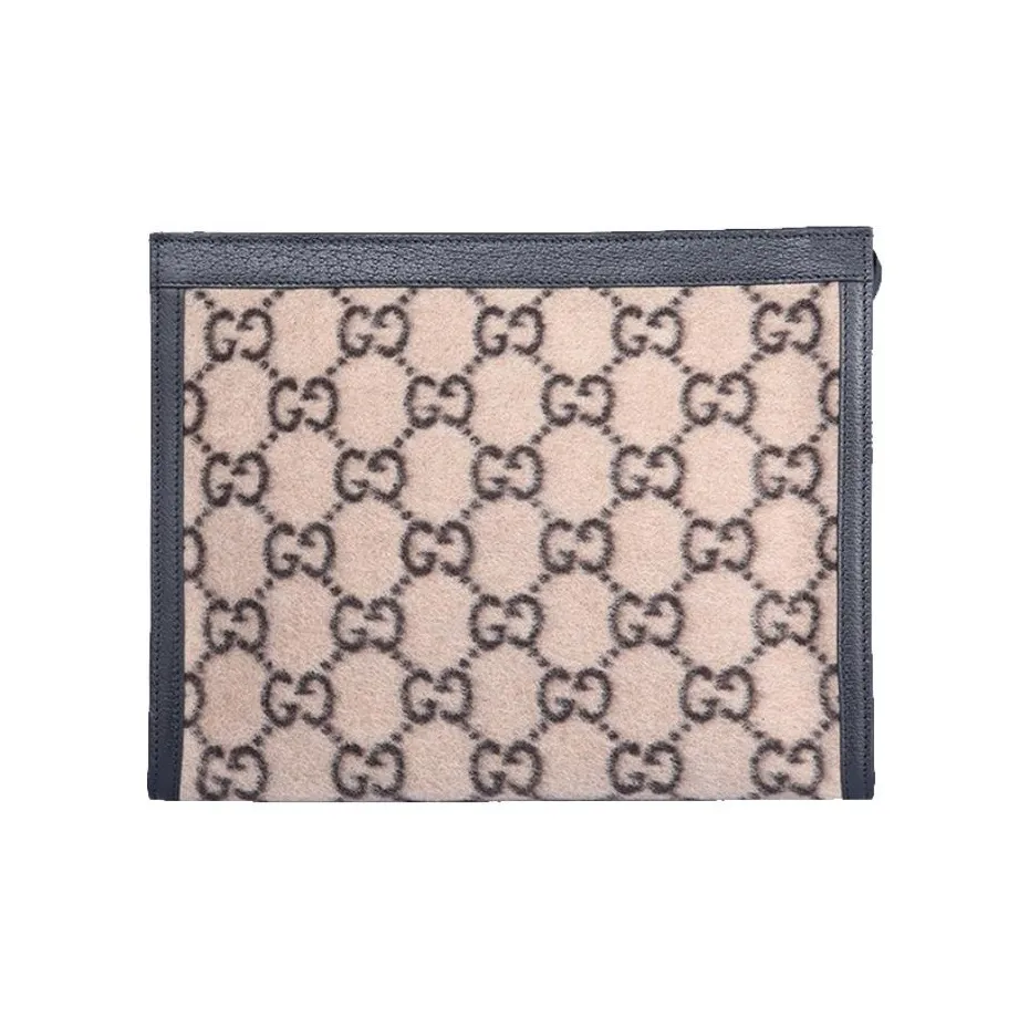 GUCCI Шерсть Пэчворк Кожа Клатч Унисекс Бежевый Черный