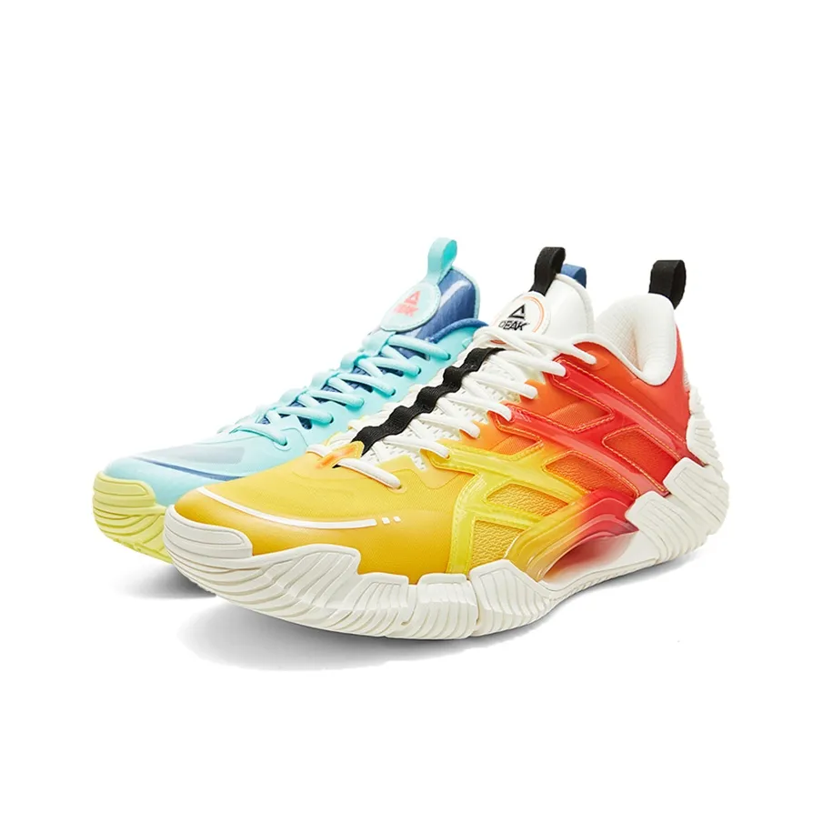 PEAK State Pole Амортизаторы Slip-Resistant Abrasion-Resistant Низкий Топ Баскетбольные кроссовки Мужские Желто-синие Несовпадающие