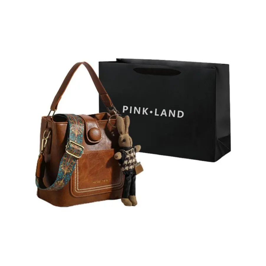 PINK·LAND PU Bucket Bag, Shoulder Bag, Crossbody Bag Women's Caramel/Red Brown/Black/Green