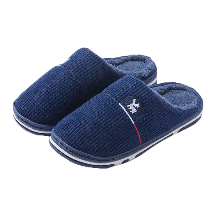 ECAC Cotton Slippers Winter Home Warm Home Slip Resistant Household Plus Size Indoor Half Covered Heel Padded Shoes
