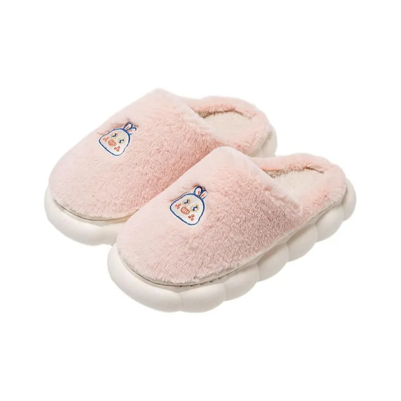 ECAC Cotton Slippers For Fall And Winter Home Use Girlish Heart Cartoon Cute Fleece Warm Slip-Resistant Cotton Slipper