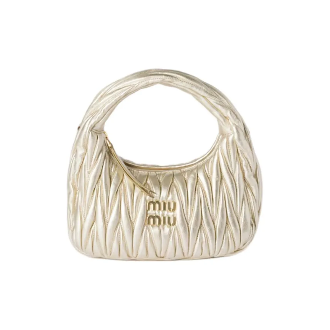 MIU MIU Small Wander Matelassé Nappa Leather Hobo Bag Women's Pyrite/White