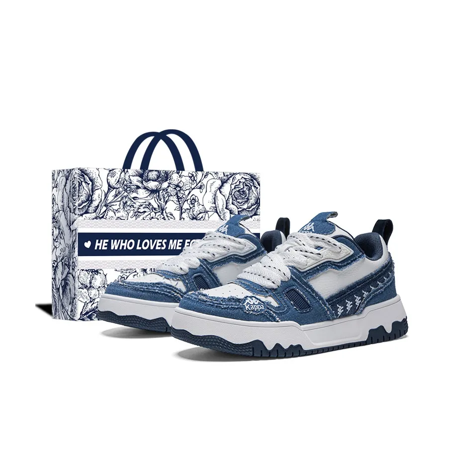 KAPPA Противоскользящие и Износостойкие Кроссовки для Скейтбординга с Низким Верхом Увеличивающие Высоту Унисекс Белый и Синий