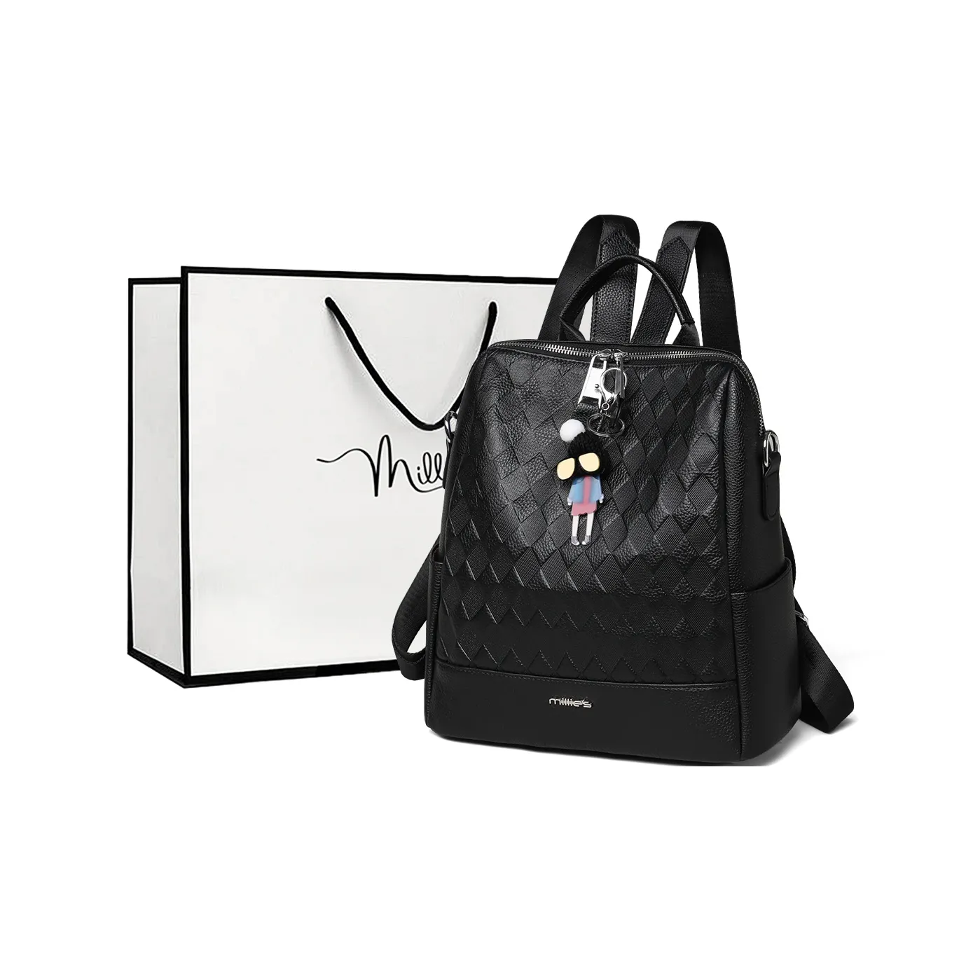MILLIE'S Cow Leather With Synthetic Leather Backpack Tubas Women's Black