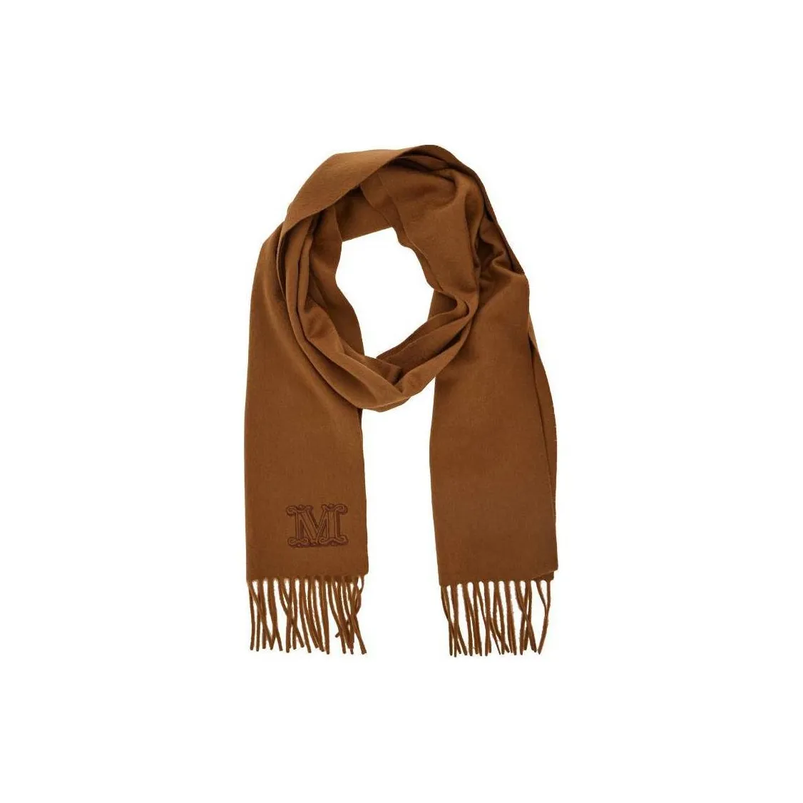 Max Mara Logo Embroidered Fringed Edge Scarf