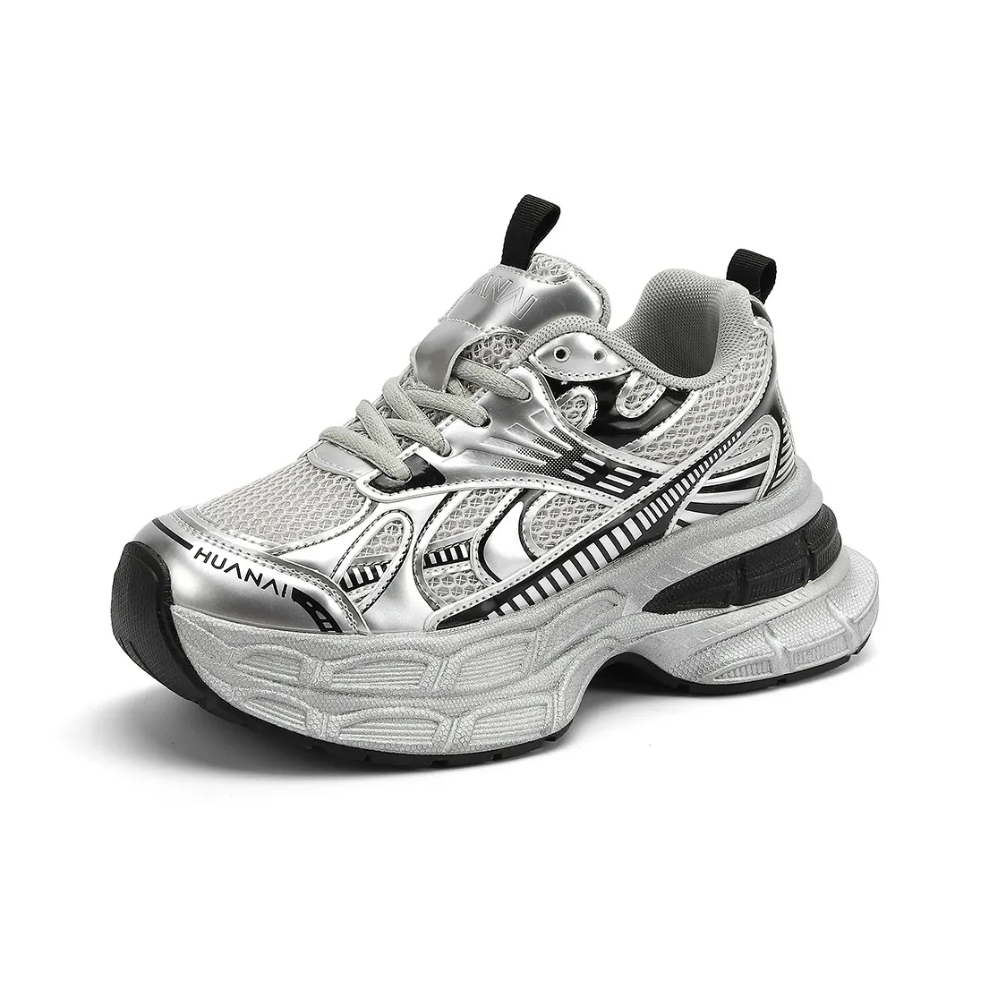 HUANAI Low Top Chunky Sneakers Women's Silver