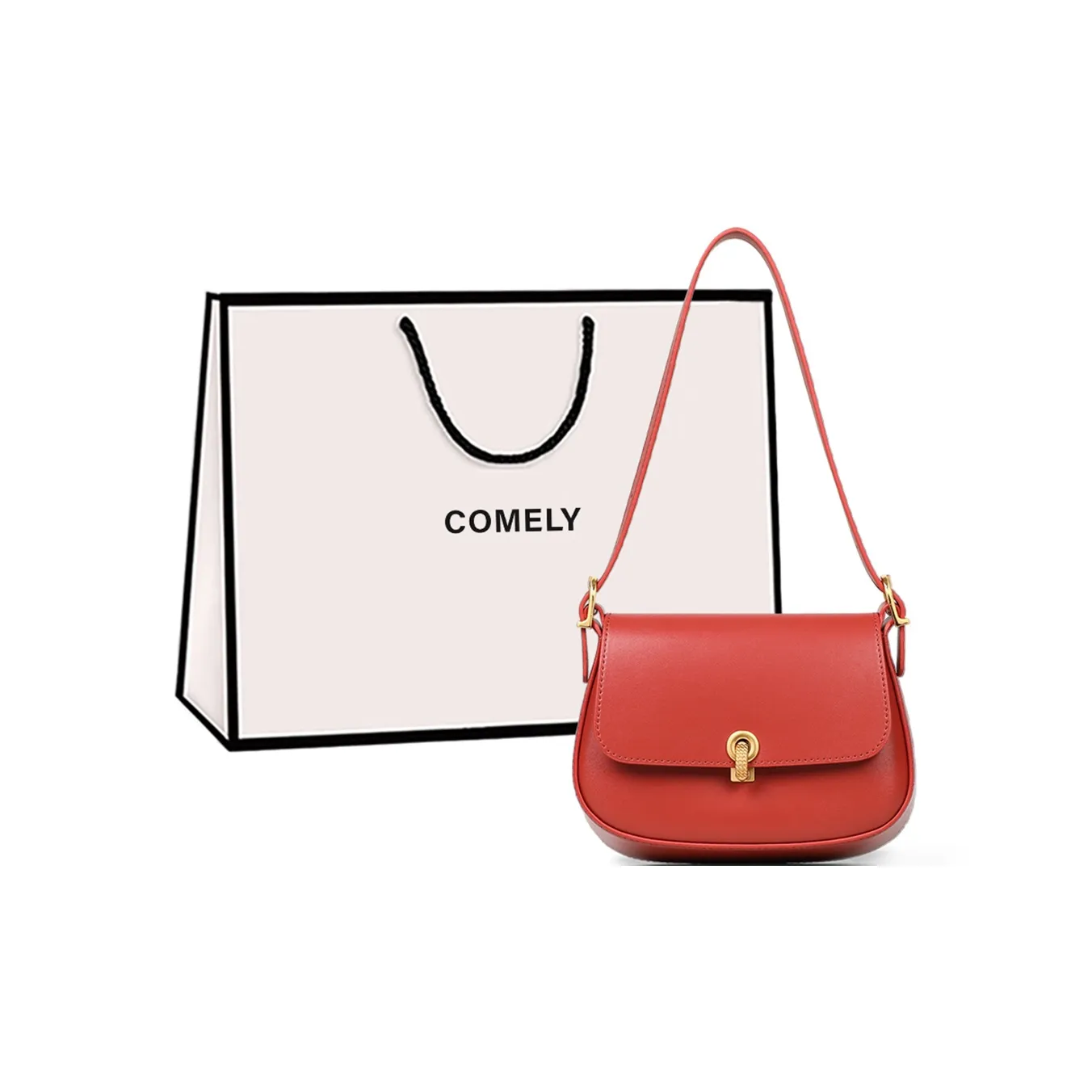 COMELY Cow Leather Patchwork Synthetic Leather Wedding Bag Shoulder Bag Crossbody Bag Small Size Women's Cherry Red