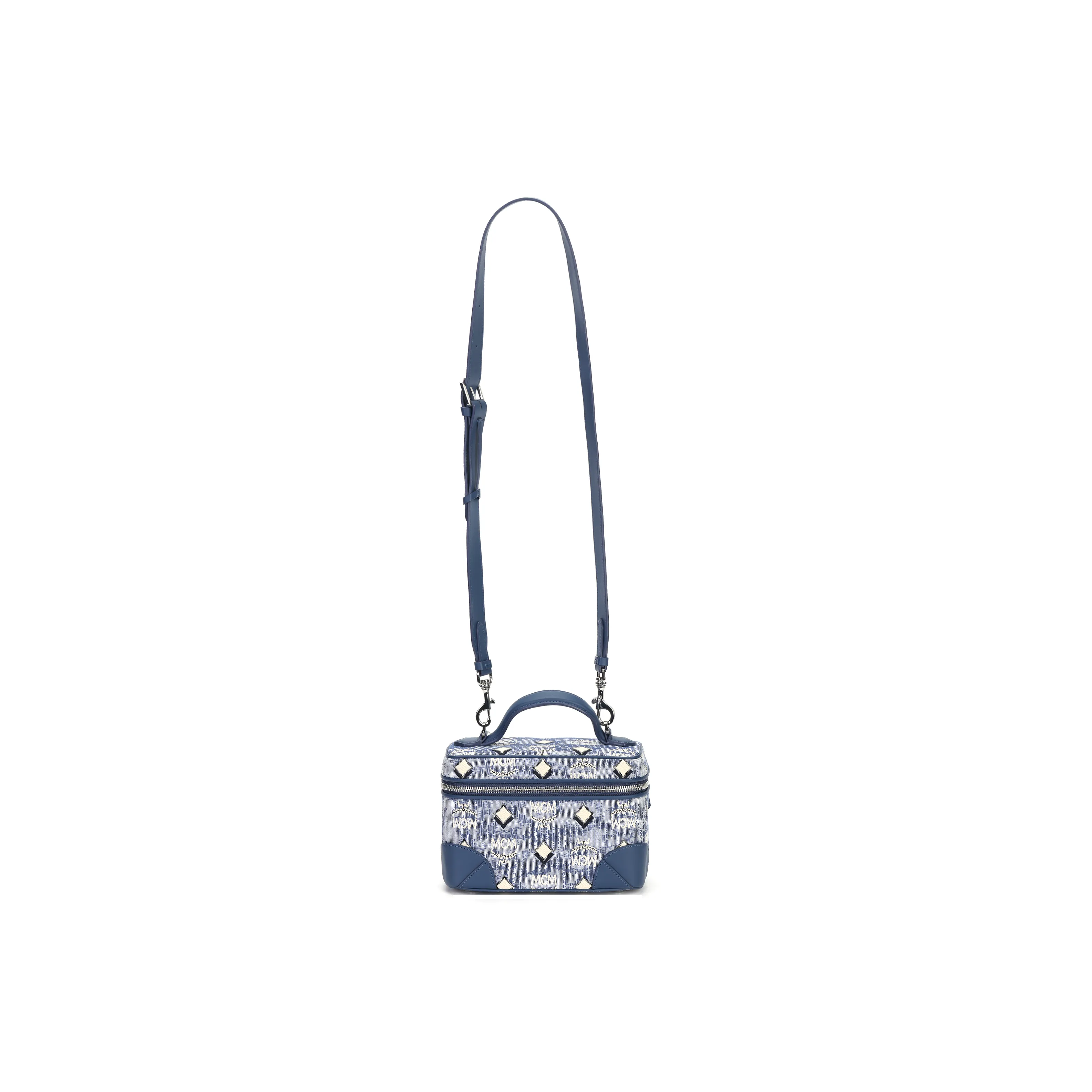 MCM Fabric, Nappa Leather Crossbody One Shoulder Handbag, Makeup Bag Trumpets Women's Denim Blue