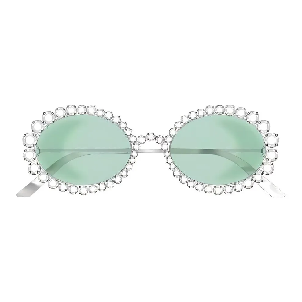 GUCCI Rhinestone Irregular Shape Sunglasses Unisex Silver