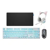 【커플 E-스포츠 세트】GK400F + E-스포츠 게이밍 마우스 + 핑크 고양이 귀 게이밍 헤드셋