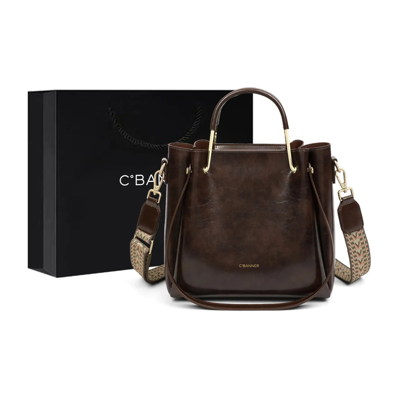 C°BANNER Коровья кожа Одно плечо Через плечо Сумка Сумка-ведро Большая Женская Кофейная