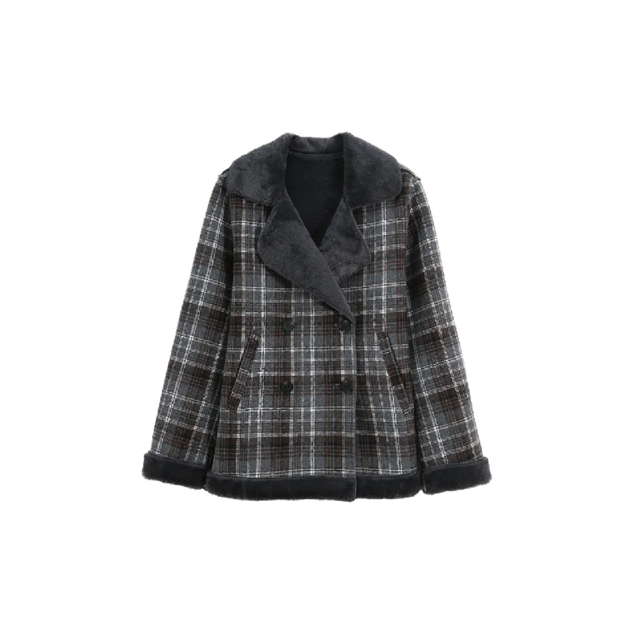 Mo Han Yi Mei Jacket Women's Gray Coffee Plaid
