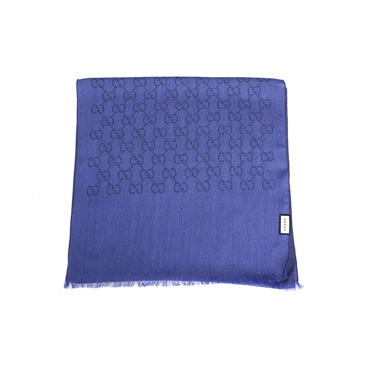GUCCI Double G Jacquard Fringed Wool Scarf 'Dark Blue'