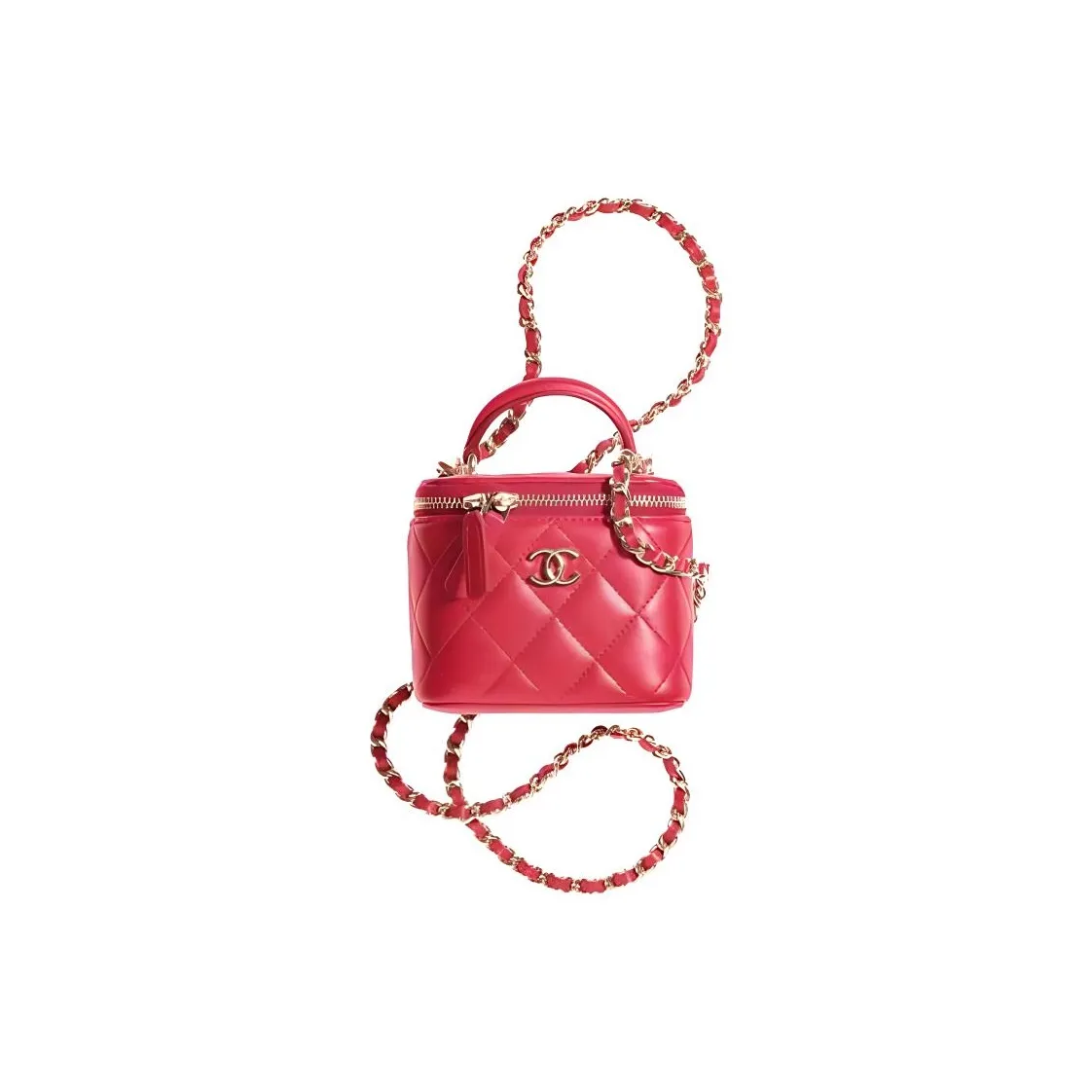 CHANEL Sheepskin Box Bag, Shoulder Bag, Crossbody Bag, Handbag Women's Watermelon Red