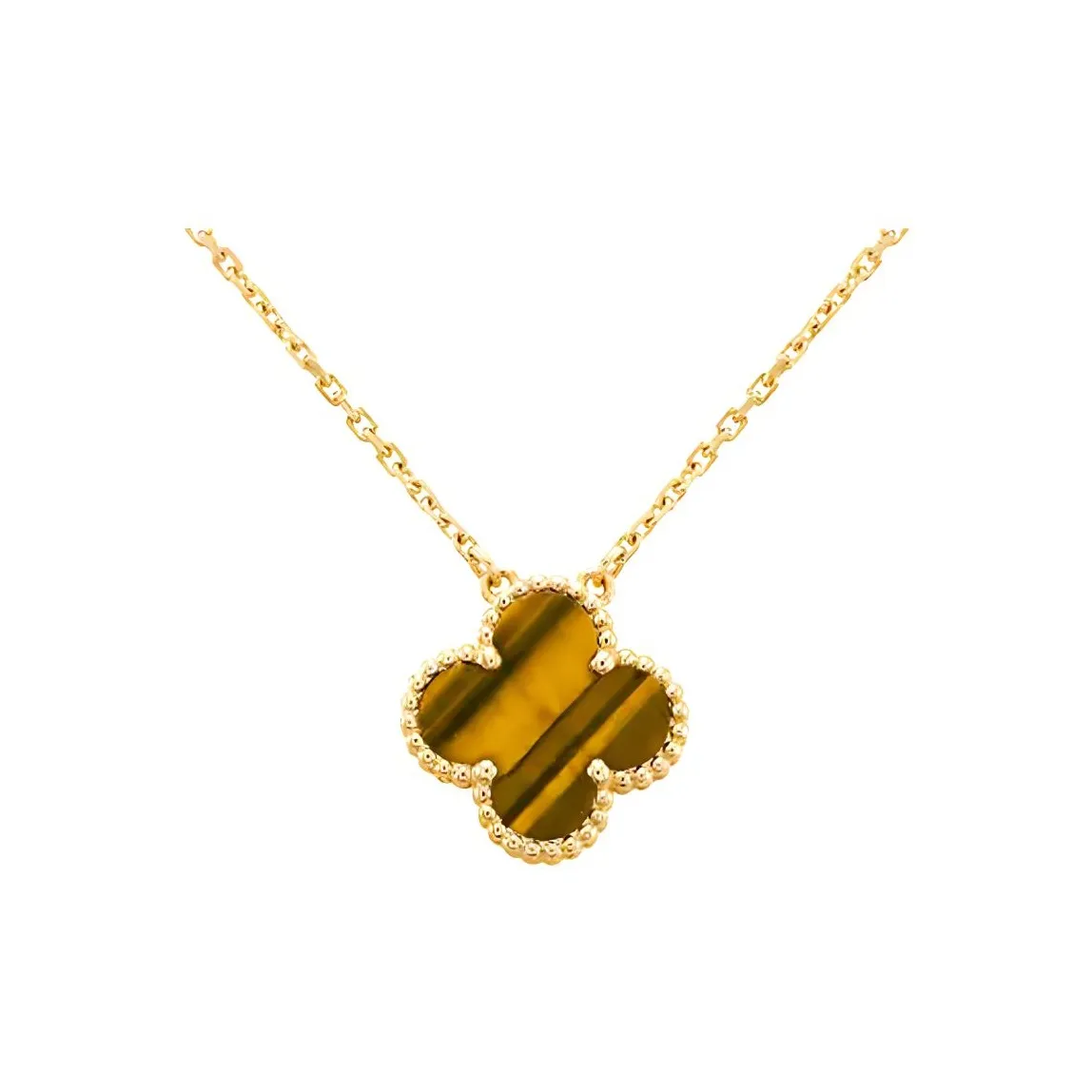 Van Cleef & Arpels Alhambra Four Leaf Lucky Series Tiger's Eye Stone Necklaces Women's Gold