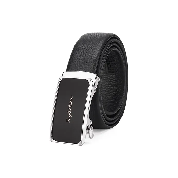Joy&Mario Cow Leather Youth Solid Color Casual Practical Wear Men's White Steel Elegant Black Width 3.5CM